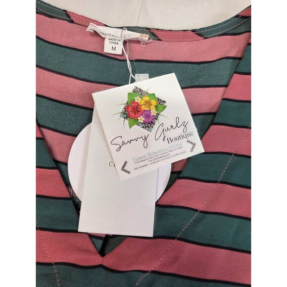Mitto Shop V-Neck Top Striped Sleeveless Pink & Green Womens Med New with Tags - Picture 6 of 11